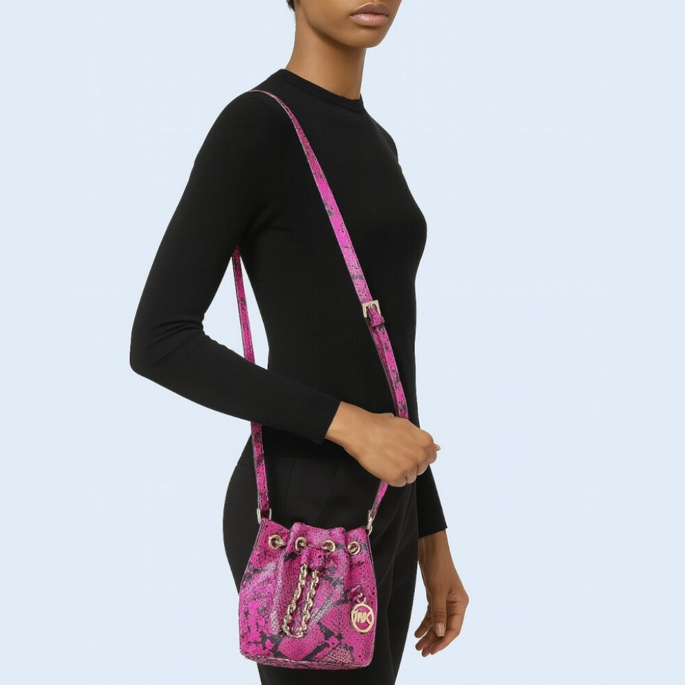 NWOT Michael Kors Mini Frankie Drws Crossbody Bag Embossed Leather Raspberry - Picture 3 of 7